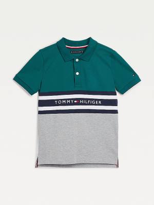 Boys' Tommy Hilfiger Colour-Blocked Logo Polo T Shirts Green | TH612SGR