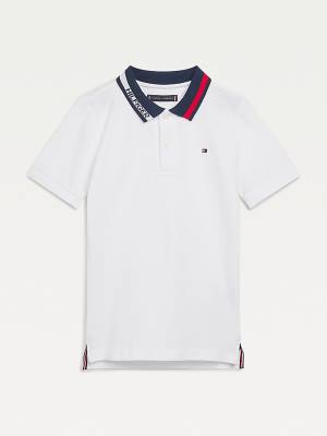 Boys' Tommy Hilfiger Colour-Blocked Logo Collar Polo T Shirts White | TH823COZ