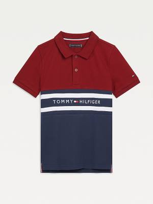 Boys' Tommy Hilfiger Colour-Blocked Logo Polo T Shirts Red | TH856WOB