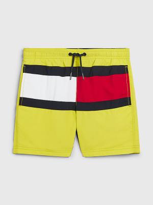 Boys' Tommy Hilfiger Colour-Blocked Mid Length Shorts Swimwear Yellow | TH268QDW