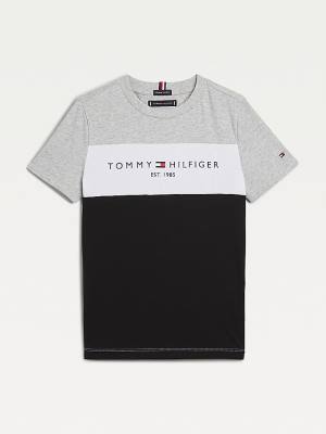 Boys' Tommy Hilfiger Essential Colour-Blocked Organic Cotton T Shirts Black | TH982YNP