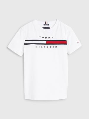 Boys' Tommy Hilfiger Flag Rib Insert T Shirts White | TH690WNA