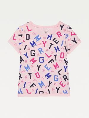 Girls' Tommy Hilfiger Adaptive Sensory Alphabet Print T Shirts Pink | TH429EJH