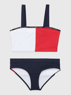 Girls' Tommy Hilfiger Colour-Blocked Bikini Bralette Set Swimwear Blue | TH452MVD