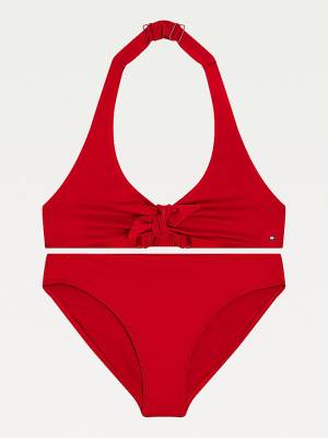 Girls' Tommy Hilfiger Knot Front Triangle Bikini Set Swimwear Red | TH986TES