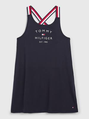 Girls' Tommy Hilfiger Signature Tape Sleeveless Dress Swimwear Blue | TH074LXE