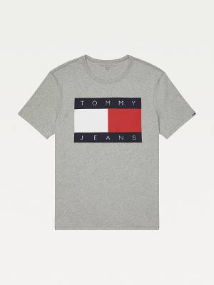 Men's Tommy Hilfiger Adaptive Flag Cotton Sensory Friendly T Shirts Grey | TH580NXZ