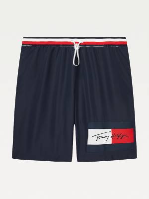 Men's Tommy Hilfiger Adaptive Signature Mid-Length Shorts Swimwear Blue | TH385TDC