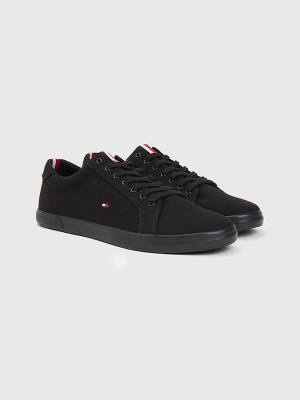 Men's Tommy Hilfiger Canvas Lace Up Sneakers Black | TH517EYV