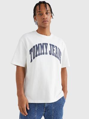 Men's Tommy Hilfiger College Logo T Shirts White | TH160WQA