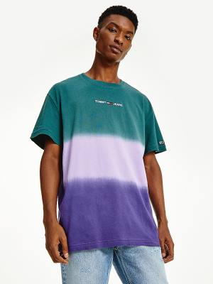 Men's Tommy Hilfiger Colour-Blocked Dip Dye Relaxed Fit T Shirts Purple | TH486EFB