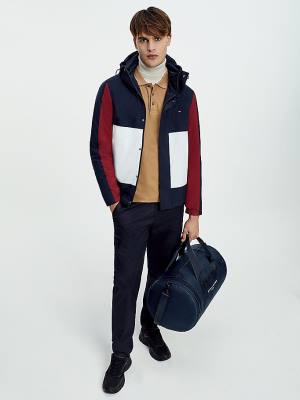 Men's Tommy Hilfiger Colour-Blocked Hooded Jackets Blue | TH061LRQ
