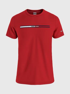 Men's Tommy Hilfiger Essential Organic Cotton Flag T Shirts Red | TH328OFC