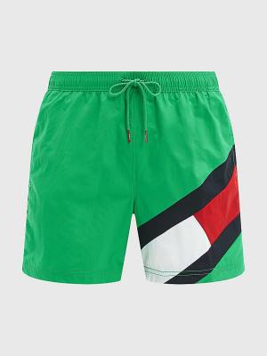 Men's Tommy Hilfiger Flag Mid Length Drawstring Shorts Swimwear Green | TH543LTW
