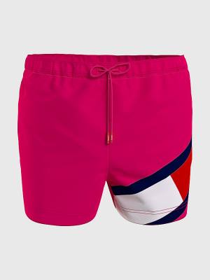 Men's Tommy Hilfiger Flag Mid Length Drawstring Shorts Swimwear Pink | TH709NRX