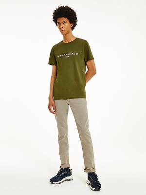 Men's Tommy Hilfiger Logo T Shirts Brown | TH028EBJ