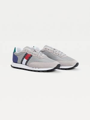 Men's Tommy Hilfiger Mixed Panel Sneakers Grey | TH784NTW