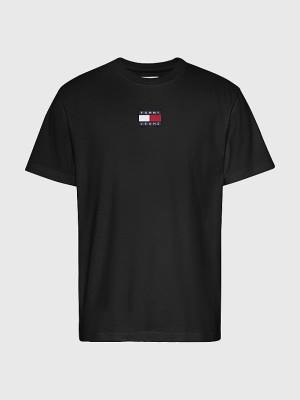 Men's Tommy Hilfiger Organic Cotton Badge T Shirts Black | TH036FNR