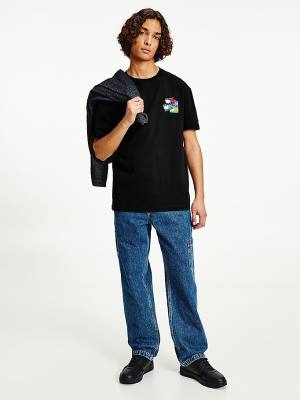 Men's Tommy Hilfiger Organic Cotton Badge T Shirts Black | TH763KFD