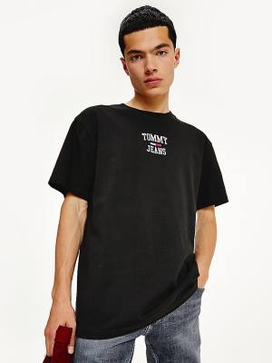 Men's Tommy Hilfiger Organic Cotton Jersey Logo T Shirts Black | TH314OKT