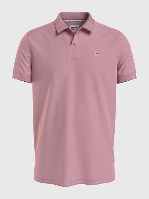 Men's Tommy Hilfiger Organic Cotton Logo Collar Polo Shirts Pink | TH318CWB
