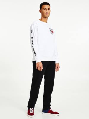 Men's Tommy Hilfiger Organic Cotton Long Sleeve T Shirts White | TH719BQP