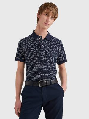 Men's Tommy Hilfiger Print Regular Fit Polo Shirts Blue | TH862WPS