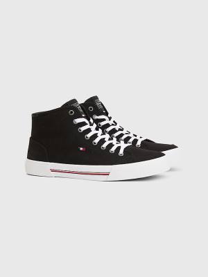 Men's Tommy Hilfiger Signature Canvas Mid-Top Sneakers Black | TH160BNG