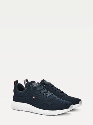 Men's Tommy Hilfiger Signature Knitted Sneakers Blue | TH376OTK