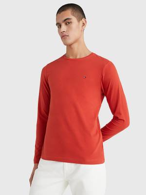 Men's Tommy Hilfiger Slim Fit Long Sleeve T Shirts Red | TH745HLB