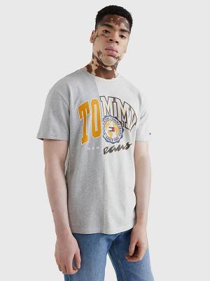 Men's Tommy Hilfiger Spliced Logo Two Tone T Shirts Grey | TH738LZF