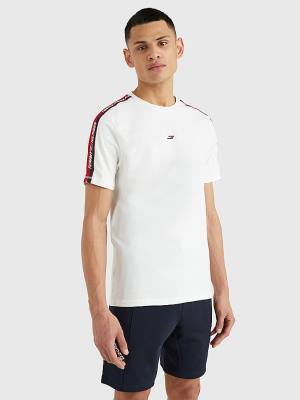 Men's Tommy Hilfiger Sport Logo Tape T Shirts White | TH921VTX