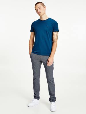 Men's Tommy Hilfiger Stretch Organic Cotton Slim Fit T Shirts Blue | TH954ZHM