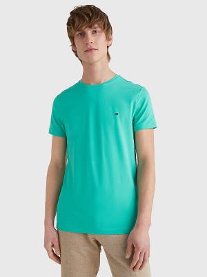Men's Tommy Hilfiger Stretch Organic Cotton Slim Fit T Shirts Green | TH983GIW