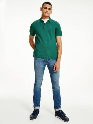 Men's Tommy Hilfiger TH Flex Slim Fit Polo Shirts Green | TH198GPC