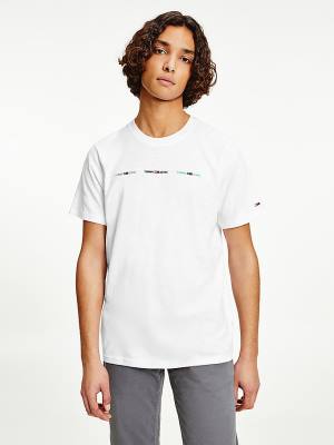 Men's Tommy Hilfiger Tiny Linear Logo T Shirts White | TH384QPV