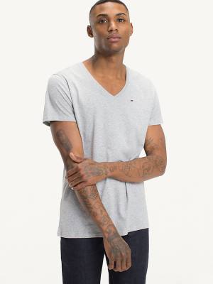 Men's Tommy Hilfiger V-Neck T Shirts Grey | TH524PHS