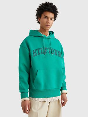 Men's Tommy Hilfiger Varsity Crest Embroidery Hoodie Green | TH683YMJ