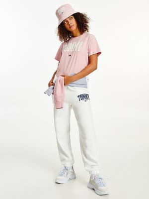 Women's Tommy Hilfiger College Organic Cotton Boyfriend Fit T Shirts Pink | TH082APF