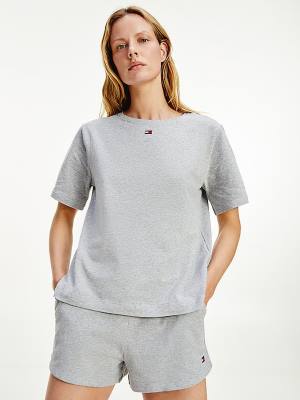 Women's Tommy Hilfiger Colour-Blocked T Shirts Grey | TH351JMW