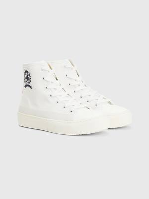 Women's Tommy Hilfiger Crest Canvas High Top Sneakers White | TH726XIF