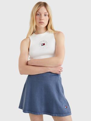 Women's Tommy Hilfiger Cropped Logo Tank Top T Shirts White | TH921XZF