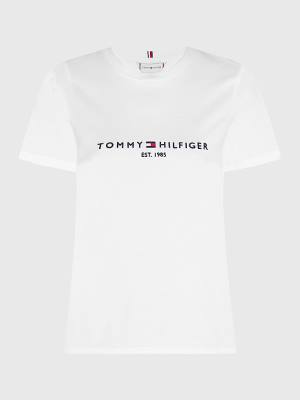 Women's Tommy Hilfiger Curve Organic Cotton Logo T Shirts White | TH156KHJ