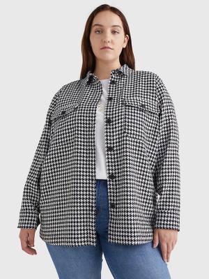 Women's Tommy Hilfiger Curve Recycled Wool Flannel Houndstooth Shacket Jackets Blue | TH580RHV