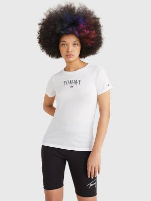 Women's Tommy Hilfiger Essential Logo Skinny Fit T Shirts White | TH049PVW