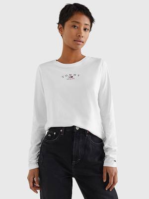 Women's Tommy Hilfiger Essential Logo Slim Fit Long Sleeve T Shirts White | TH347GEA
