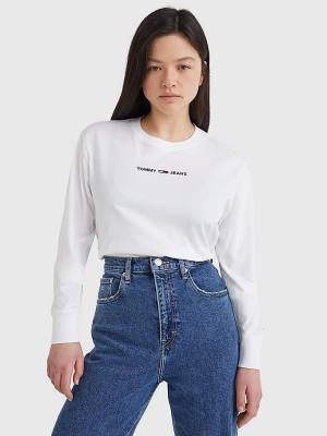 Women's Tommy Hilfiger Essential Long Sleeve T Shirts White | TH276XMA