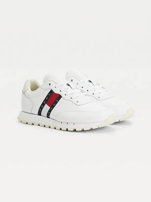 Women's Tommy Hilfiger Flag Leather Sneakers White | TH530NBM