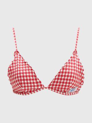Women's Tommy Hilfiger Gingham Frilled Triangle Padded Bikini Top Swimwear Red | TH748SKW