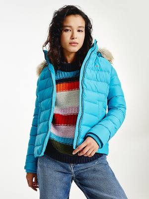 Women's Tommy Hilfiger Hooded Down Jackets Blue | TH157CLO